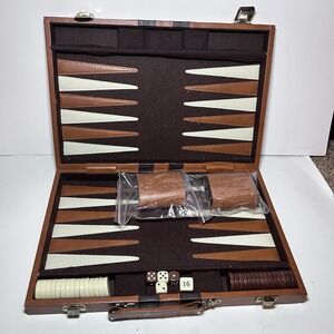 Vintage Backgammon Set Travel Case Leatherette Complete w Dice Cups Dry Branch